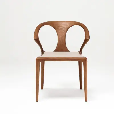 Solid Ash Wood Dining Chair with Ergonomic Curved Backrest | Walnut & Smoked Finish