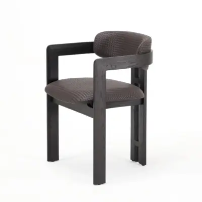 Solid Ash Wood Dining Armchair with Curved Backrest | Black Oak & Smoked Finishes