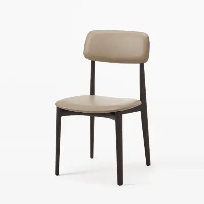 Modern Solid Ash Wood Dining Chair with Upholstered Backrest – Scandi Style Accent Chair