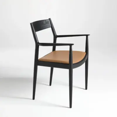Modern Solid Ash Wood Armchair with Sculpted Armrests