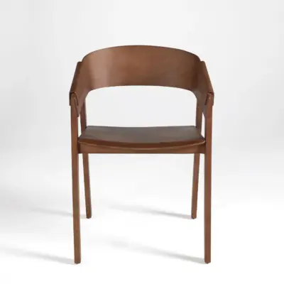 Sculptural Solid Ash Wood Armchair in Walnut Finish