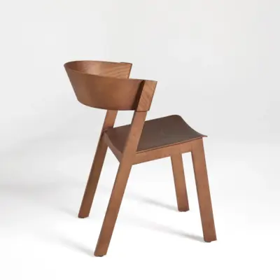 Sculptural Solid Ash Wood Dining Chair with Curved Backrest