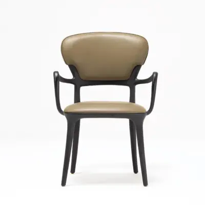 Luxury Smoked Ash Wood Armchair with Sculpted Bio-Organic Frame