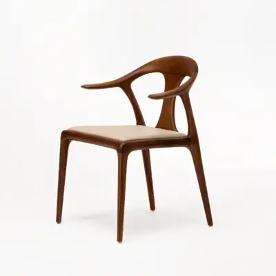Modern Solid Ash Wood Armchair with Integrated Curved Backrest
