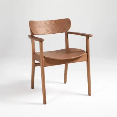 Sculptural Solid Ash Wood Armchair in Rich Walnut Finish