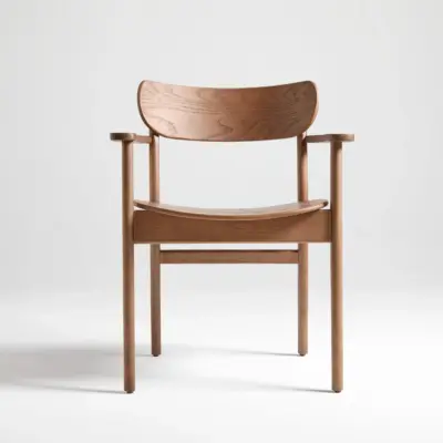 Sculptural Solid Ash Wood Armchair in Rich Walnut Finish