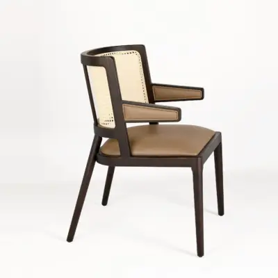 Black Oak Solid Ash Wood Dining Chair with Indonesian Rattan Backrest
