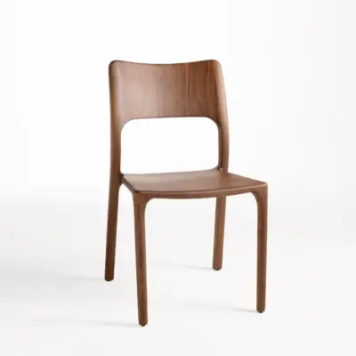 Mid-Century Modern Solid Walnut Wood Dining Chair in Natural Finish