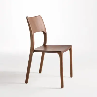 Mid-Century Modern Solid Walnut Wood Dining Chair in Natural Finish
