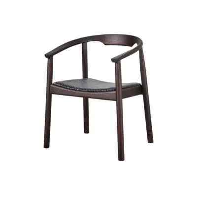 Mid-Century Modern Solid Ash Wood Armchair with Hand-Woven Rattan Seat – Minimalist Dining and Accent Chair