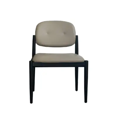 Mid-Century Modern Solid Ash Wood Dining Chair with Upholstered Back and Seat – Elegant Leatherette Side Chair