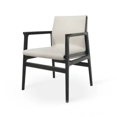Mid-Century Modern Solid Ash Wood Armchair with Premium Leatherette Upholstery – Elegant Minimalist Dining and Side Chair