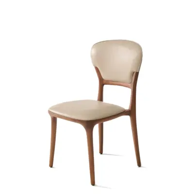 Mid-Century Modern Solid Ash Wood Dining Chair with Premium Leatherette Padded Back – Elegant Dark and Light Brown Side Chair