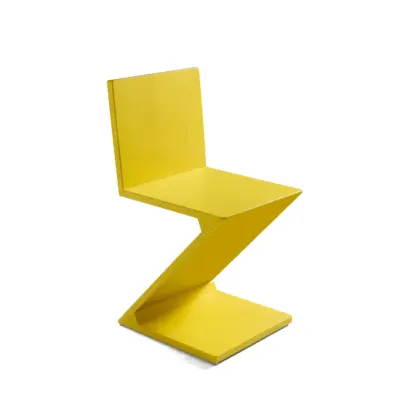 Modern Solid Ash Wood Zig-Zag Dining Chair in Matte Yellow Finish