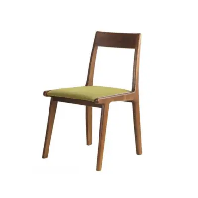 Mid-Century Modern Solid Rubberwood Dining Chair with Upholstered Cushion
