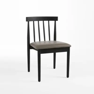 Mid-Century Modern Solid Rubberwood Spindle-Back Dining Chair with Upholstered Seat