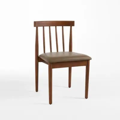 Mid-Century Modern Solid Rubberwood Spindle-Back Dining Chair with Upholstered Seat