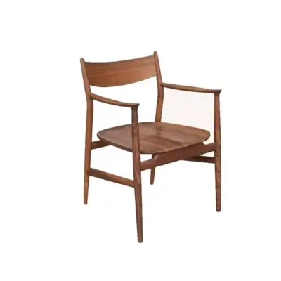 Mid-Century Modern Solid Black Walnut Armchair with Sculptural Frame and Natural Finish