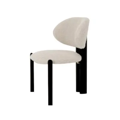 Contemporary Solid Ash Wood Dining Chair with Curved Backrest and Premium Fabric Upholstery