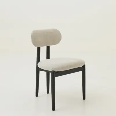 Mid-Century Modern Solid Ash Wood Dining Chair with Soft Bouclé Upholstered Seat and Minimalist Backrest