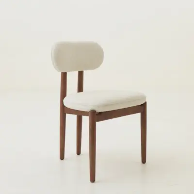 Mid-Century Modern Solid Ash Wood Dining Chair with Soft Bouclé Upholstered Seat and Minimalist Backrest