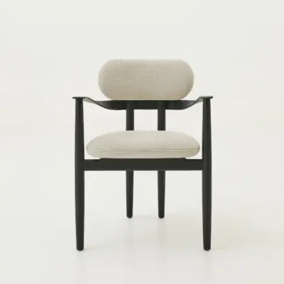 Mid-Century Ash Armchair: Curved Back & Premium Fabric