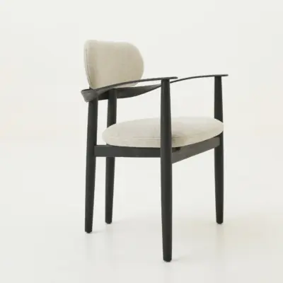 Mid-Century Ash Armchair: Curved Back & Premium Fabric