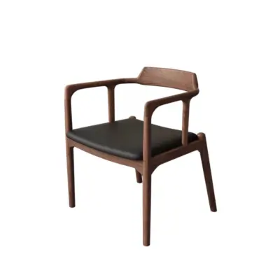 Mid-Century Modern Solid Ash Wood Armchair with Sculptural Open Frame and Premium Leather Padded Seat