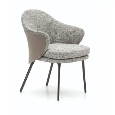 Luxury Armchair: Textured Fabric Leather & Metal Legs