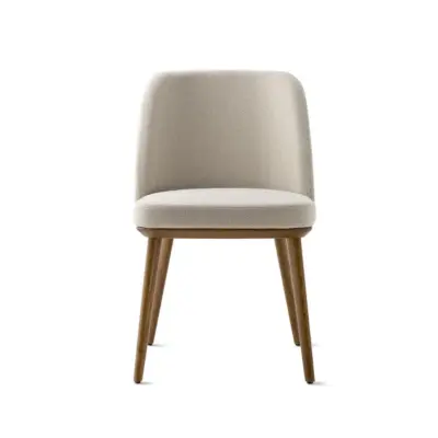 Mid-Century Modern Solid Ash Wood Dining Chair with Sculptural Curved Backrest and Walnut Finish