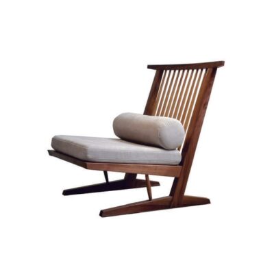 Mid-Century Modern Solid Rubberwood Lounge Chair with Spindle Back and Sculptural Silhouette