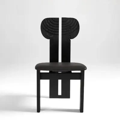 Mid-Century Modern Sculptural Ash Wood Dining Chair in Black Oak Finish