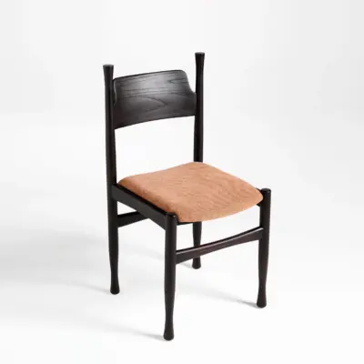 Mid-Century Modern Solid Ash Wood Dining Chair with Smoked Finish and Ergonomic Backrest
