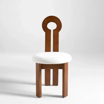 Mid-Century Modern Rubberwood Dining Chair with Sculptural High Back and Plush Upholstery