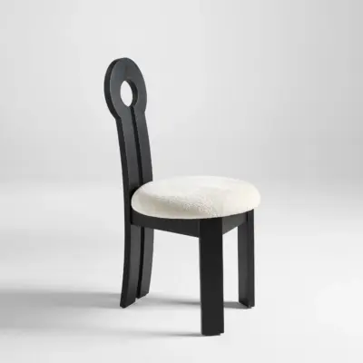 Mid-Century Modern Rubberwood Dining Chair with Sculptural High Back and Plush Upholstery
