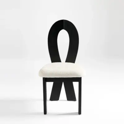 Mid-Century Modern Rubberwood Dining Chair with High Architectural Back and Plush Upholstery