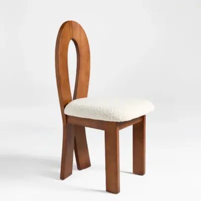 Mid-Century Modern Rubberwood Dining Chair with High Architectural Back and Plush Upholstery