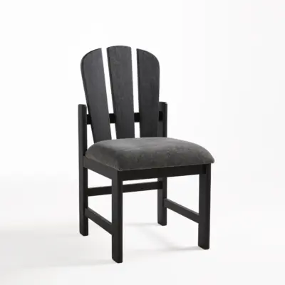 Mid-Century Modern Black Rubberwood Dining Chair with Sculptural High-Back Design