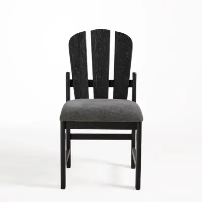 Mid-Century Modern Black Rubberwood Dining Chair with Sculptural High-Back Design