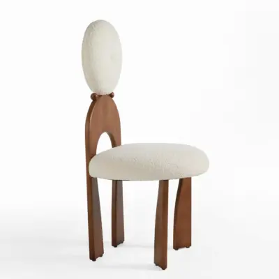 Mid-Century Modern High-Back Rubberwood Dining Chair with Architectural Spindle Design