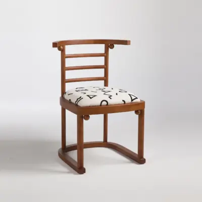 Mid-Century Modern Rubberwood Dining Chair with Floral Pattern Upholstery and Curved Backrest