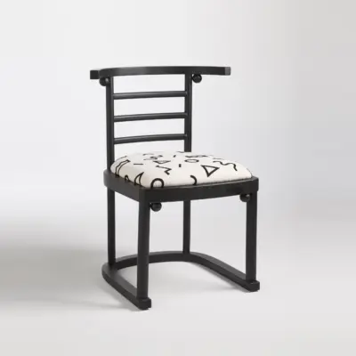 Mid-Century Modern Rubberwood Dining Chair with Floral Pattern Upholstery and Curved Backrest