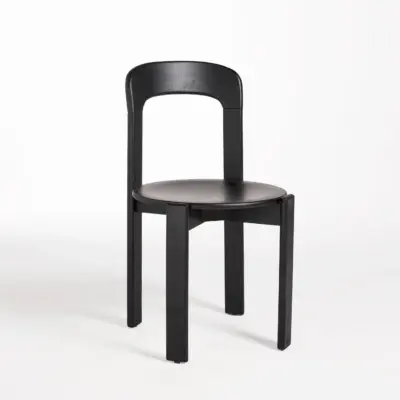 Mid-Century Modern Solid Rubberwood Dining Chair with Sculptural Slatted Backrest