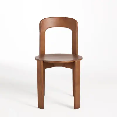 Mid-Century Modern Solid Rubberwood Dining Chair with Sculptural Slatted Backrest