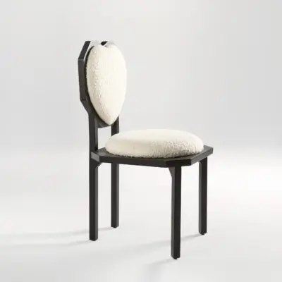 Mid-Century Modern High-Back Rubberwood Dining Chair with Architectural Spindle Design in Black Oak Finish
