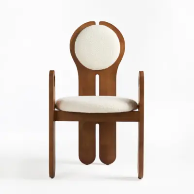 Mid-Century Modern High-Back Rubberwood Dining Chair with Architectural Spindle Design