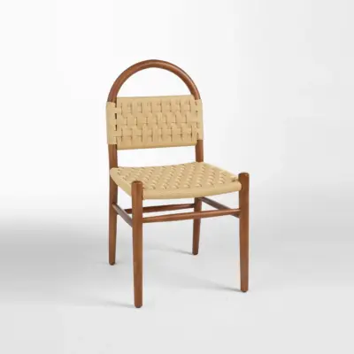 Mid-Century Modern Rubberwood Dining Chair with Hand-Woven Kraft Paper Cord Seat and Back