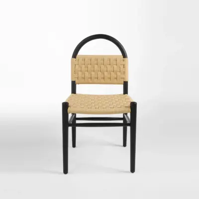 Mid-Century Modern Rubberwood Dining Chair with Hand-Woven Kraft Paper Cord Seat and Back