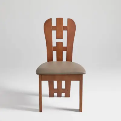 Mid-Century Modern Solid Rubberwood Dining Chair with Sculptural High-Back Spindles in Walnut Finish