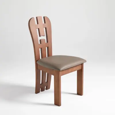 Mid-Century Modern Solid Rubberwood Dining Chair with Sculptural High-Back Spindles in Walnut Finish